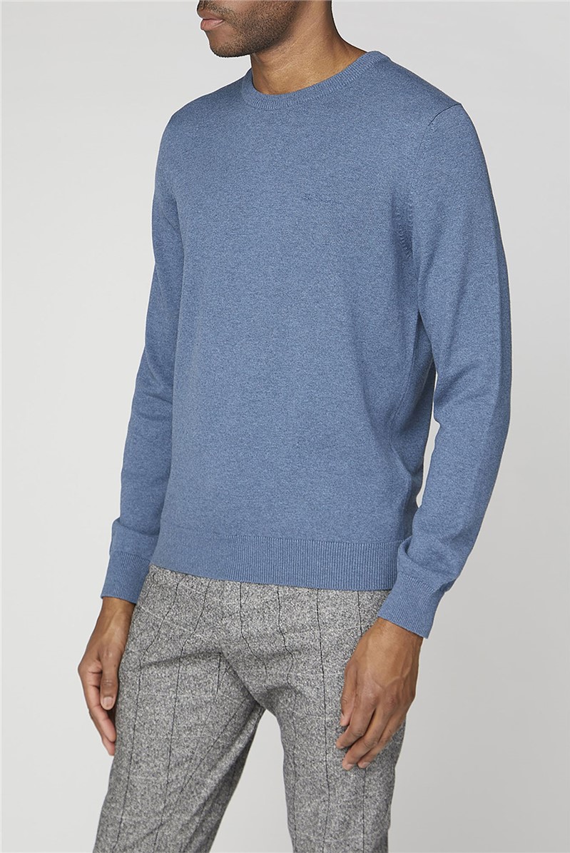  Blue Plain Crew Neck Jumper