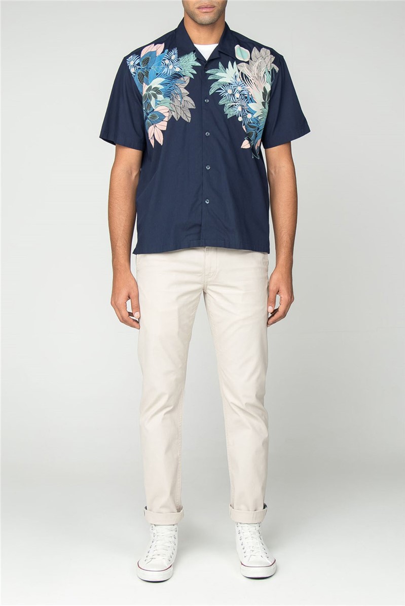  Short Sleeve Viscose Foliage Print Shirt