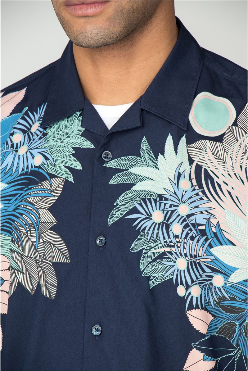 Short Sleeve Viscose Foliage Print Shirt