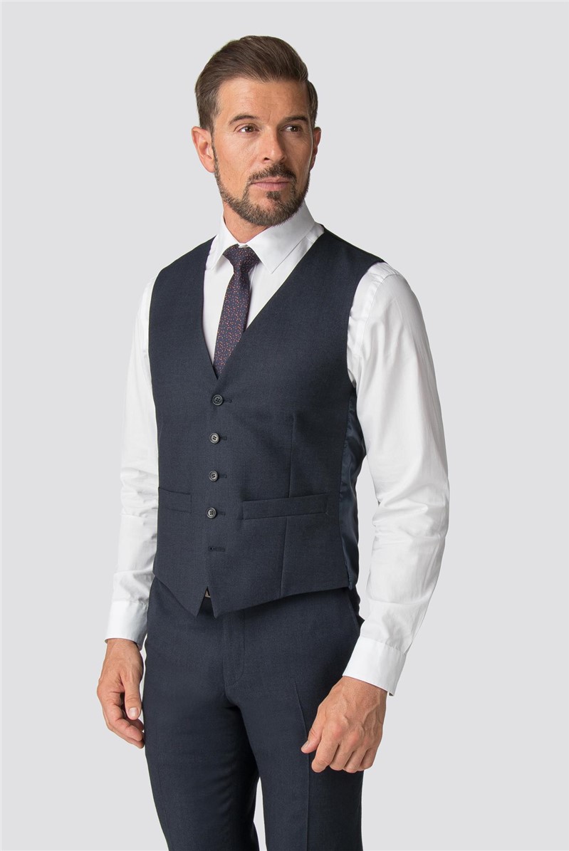 Adwick Tailored Fit Navy Textured Waistcoat