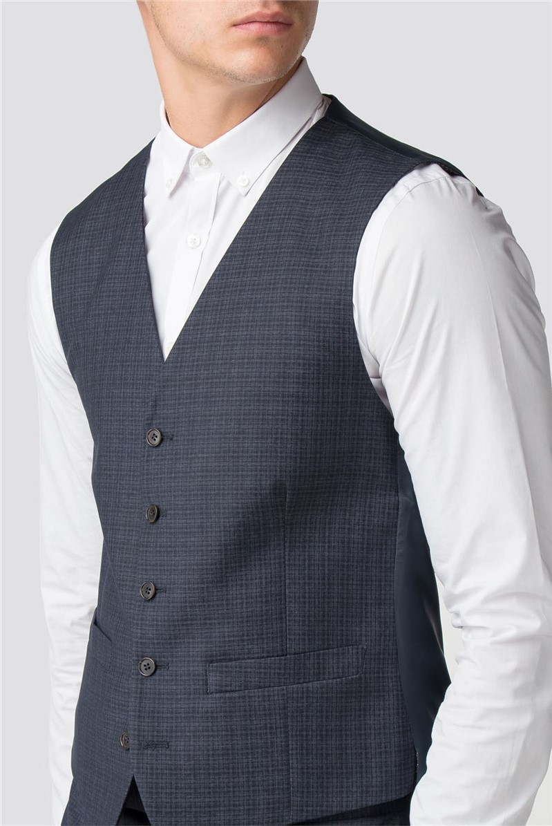 Limehaus | Men's Navy Blue Checked Waistcoat | Suit Direct