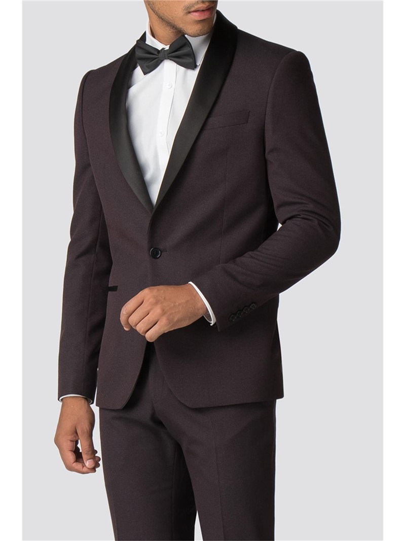  Burgundy Texture Contrast Lapel Tuxedo