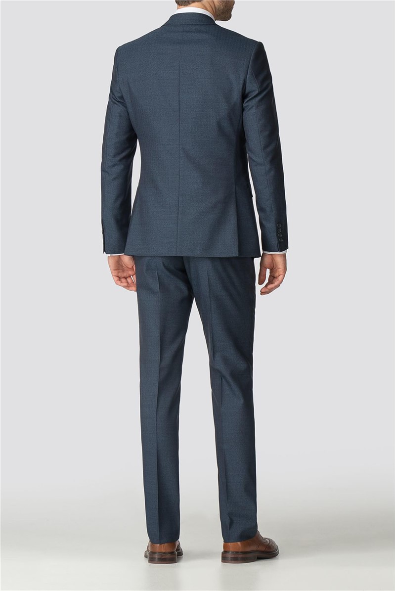  Petrol Blue Herringbone Tailored Fit Suit Jacket