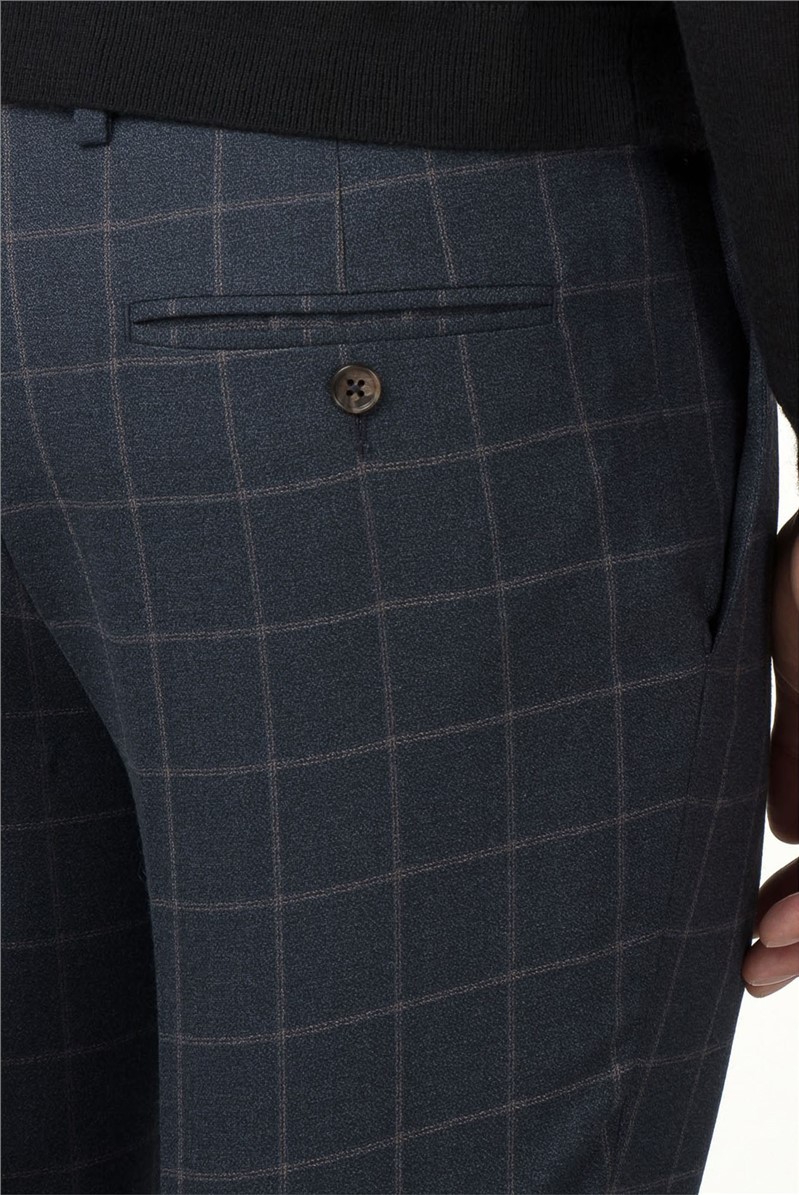  Navy Check Tailored Fit Trouser