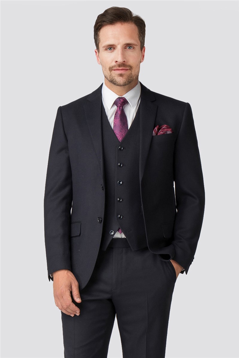  Navy Jacquard Texture Wool Blend Soho Suit Jacket