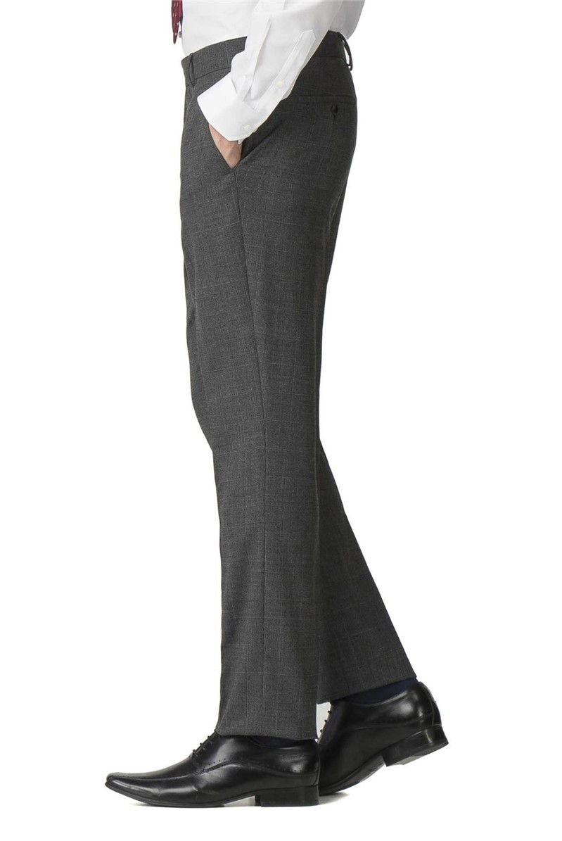  Grey Check Regular Fit Travel Suit Trouser