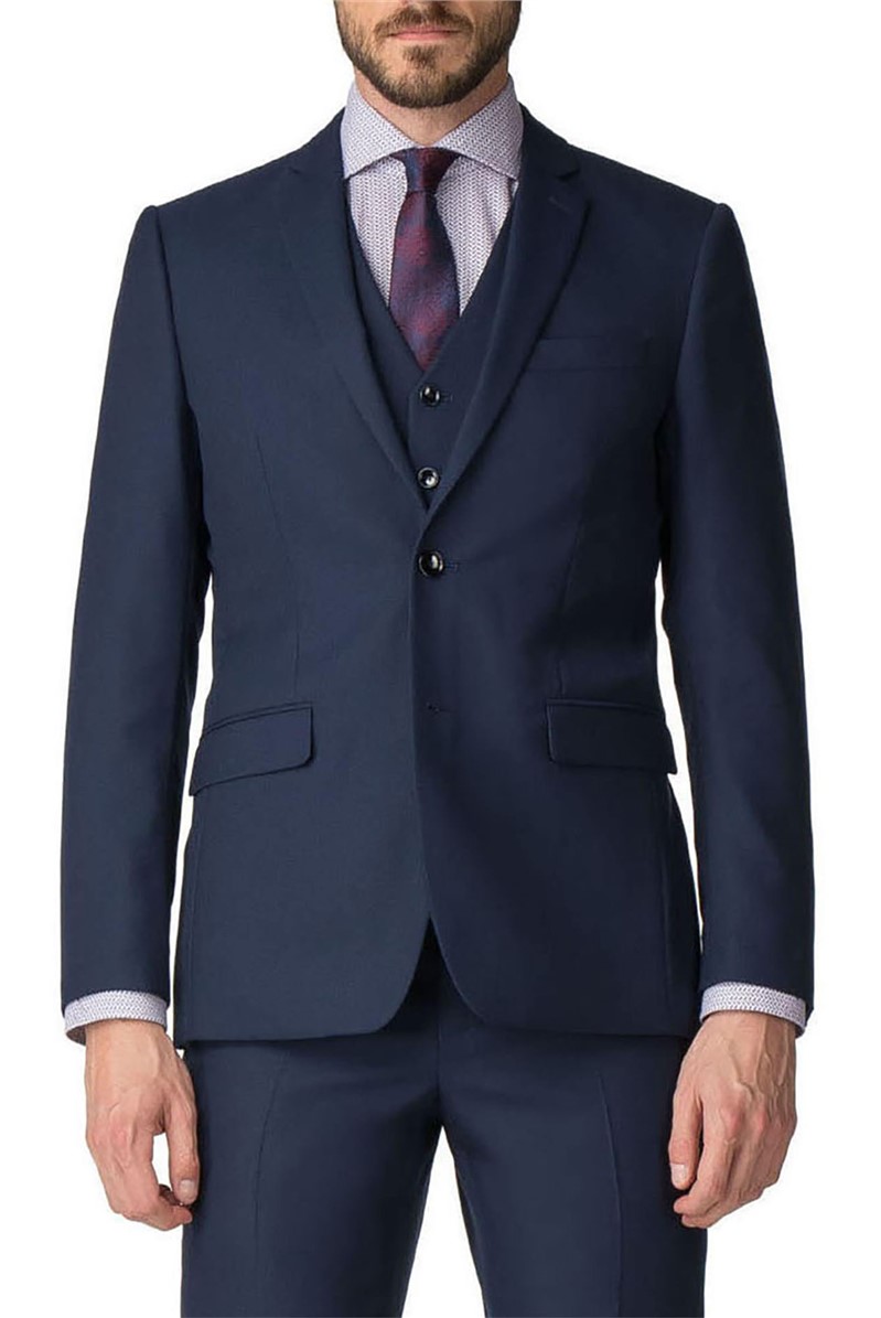 Stvdio Navy Texture Tailored Fit Suit Jacket