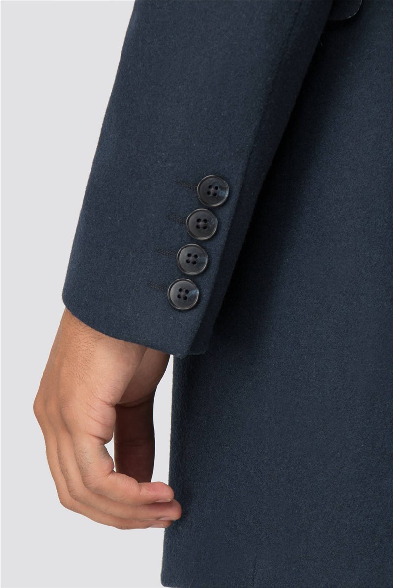 Limehaus | Men's Navy Blue Melton Overcoat | Suit Direct