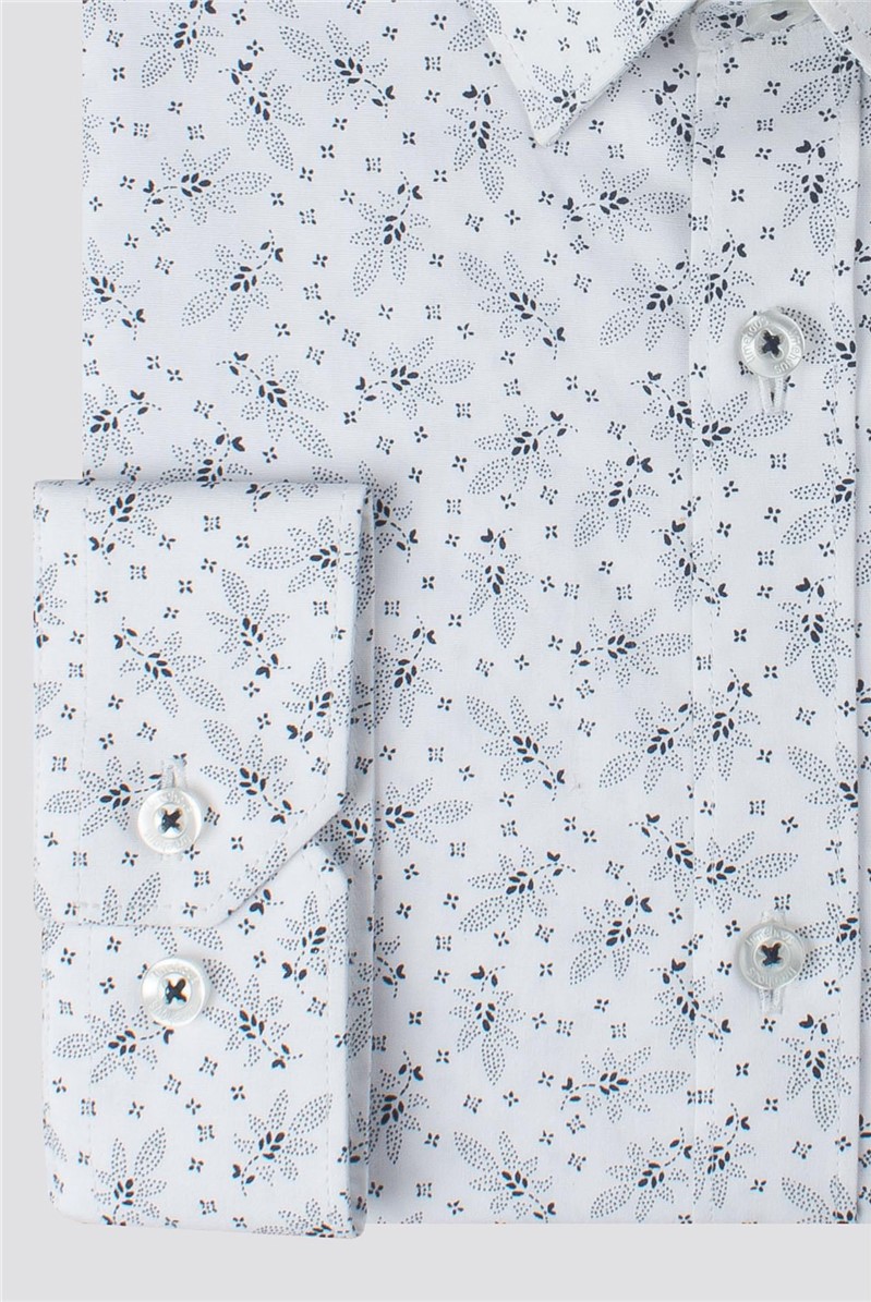 Limehaus | Men's White Leaf Print Shirt | Suit Direct