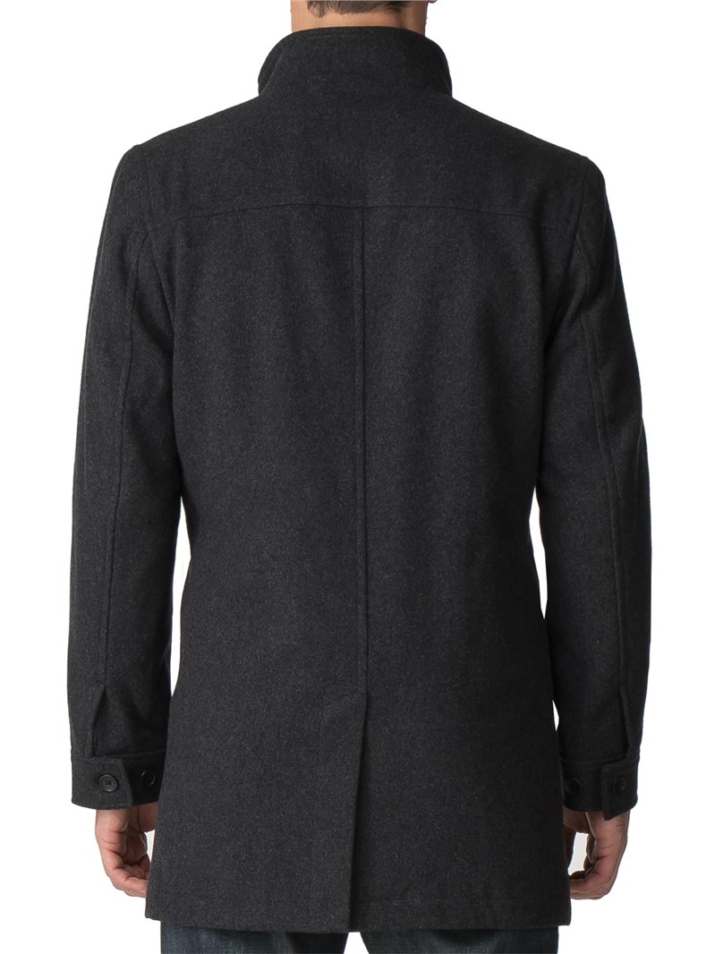  Charcoal Funnel Wool Blend Coat