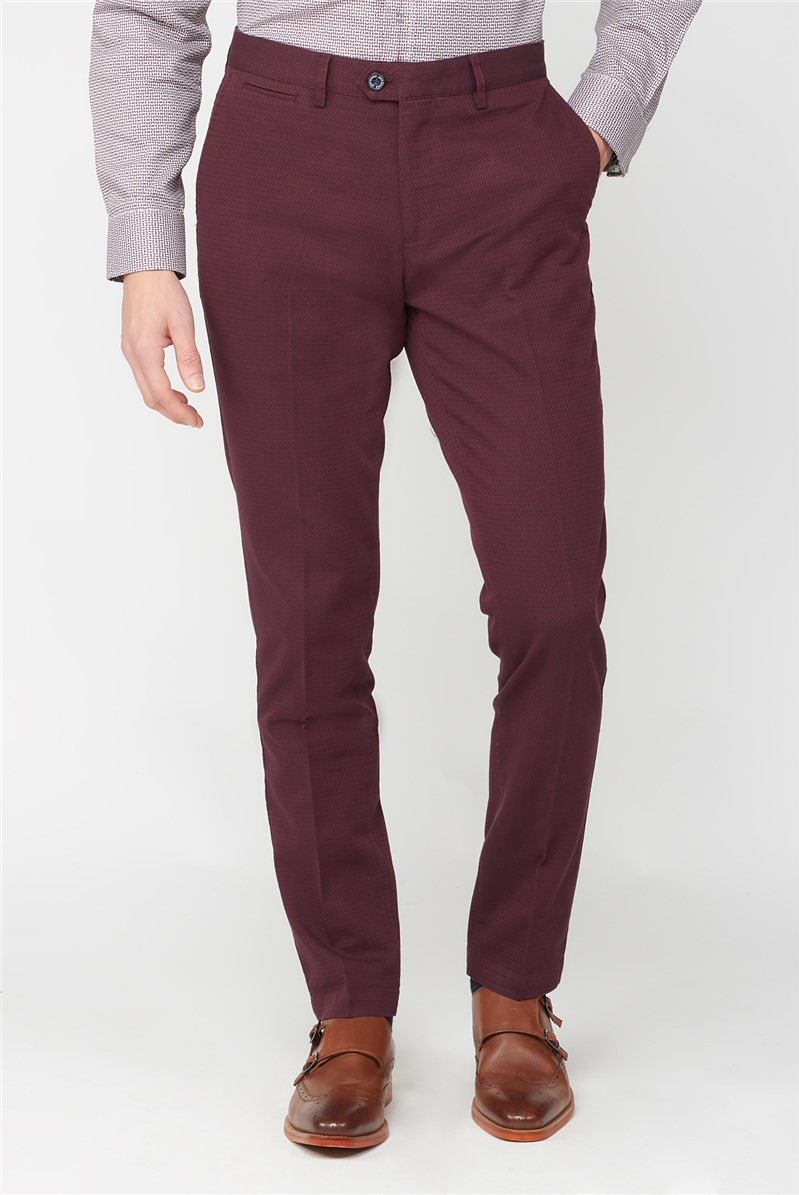  Burgundy Textured Diamond Weave Trousers