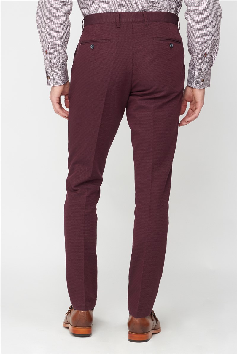 Jeff Banks Burgundy Textured Diamond Weave Trousers