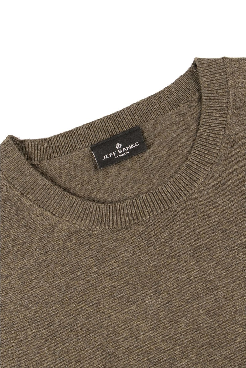 Jeff Banks | Olive Green Cotton Crew Neck Jumper | Suit Direct