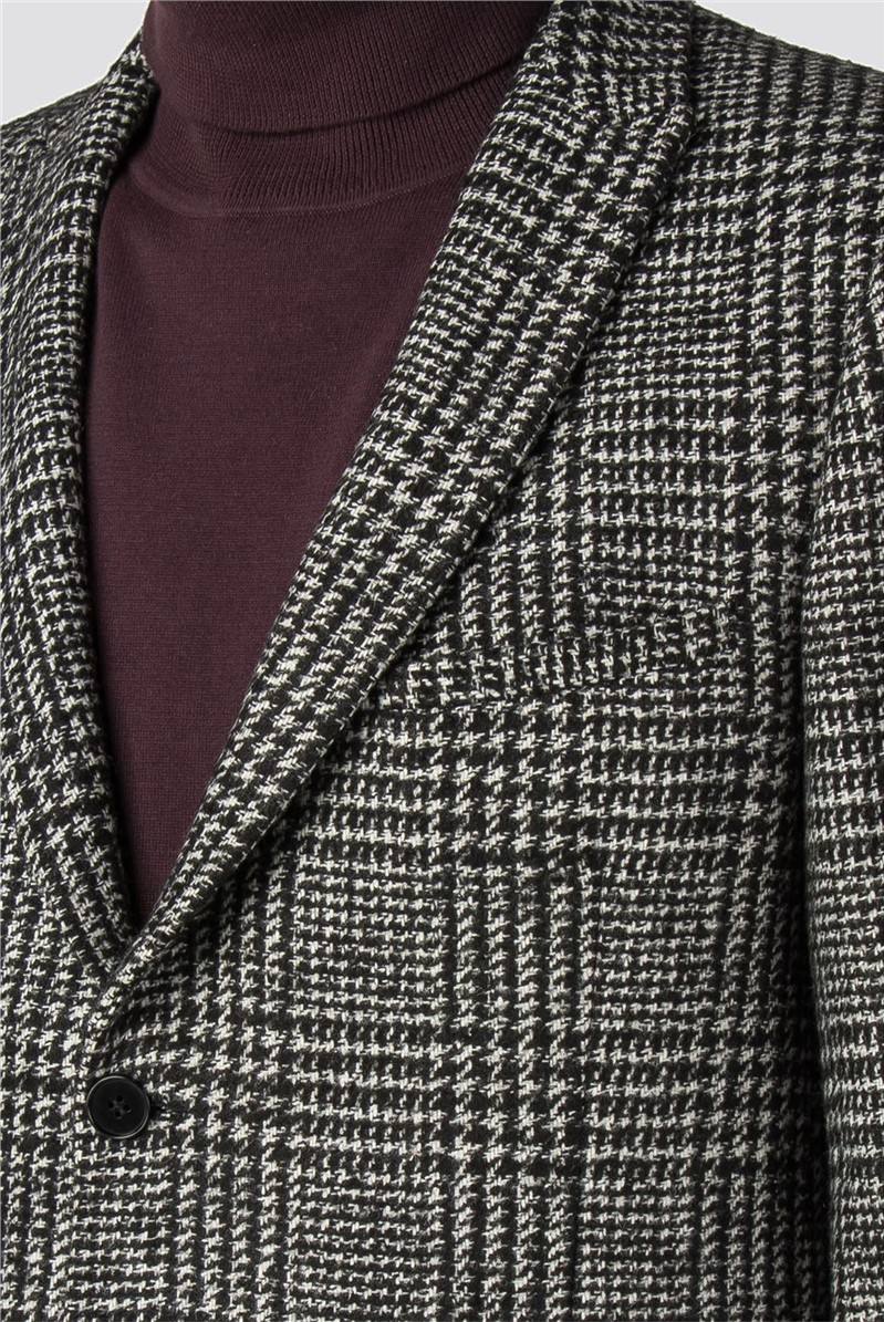 Viggo | Men's Black & White Checked Overcoat | Suit Direct