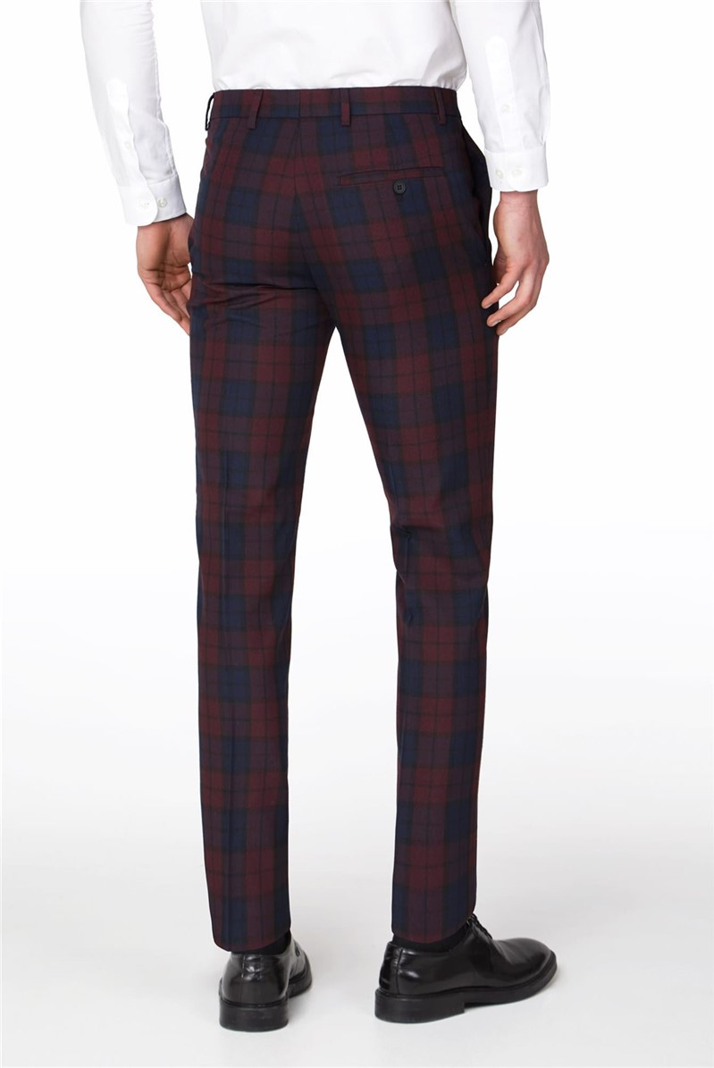  Plum Blue Check Slim Fit Suit Trouser