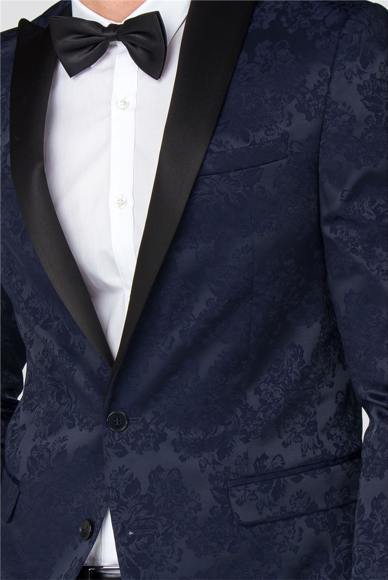 Limehaus | Mens Navy Floral Jacquard Slim Fit Suit | Suit Direct