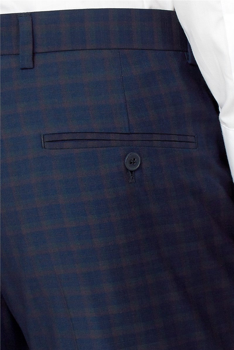 Branded Deep Blue Multi Checked Skinny Fit Waistcoat