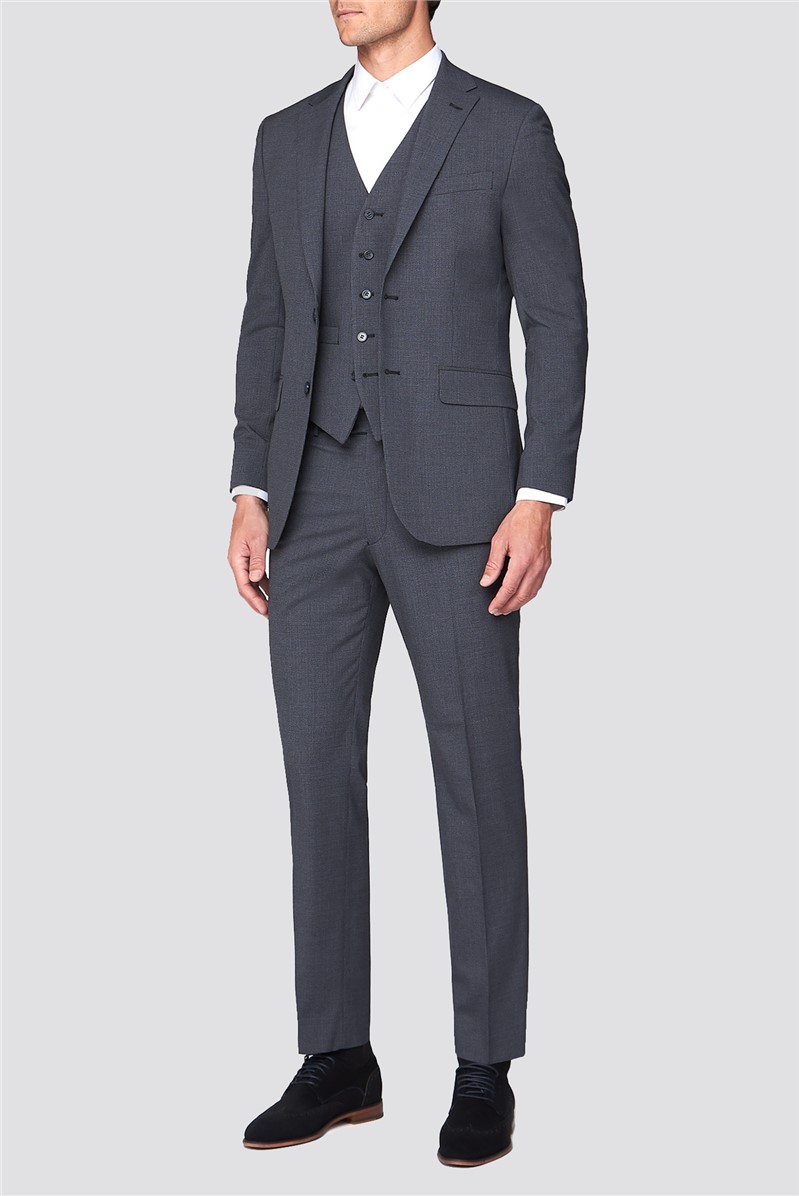 Branded Grey Blue Micro Textured Regular Fit Suit