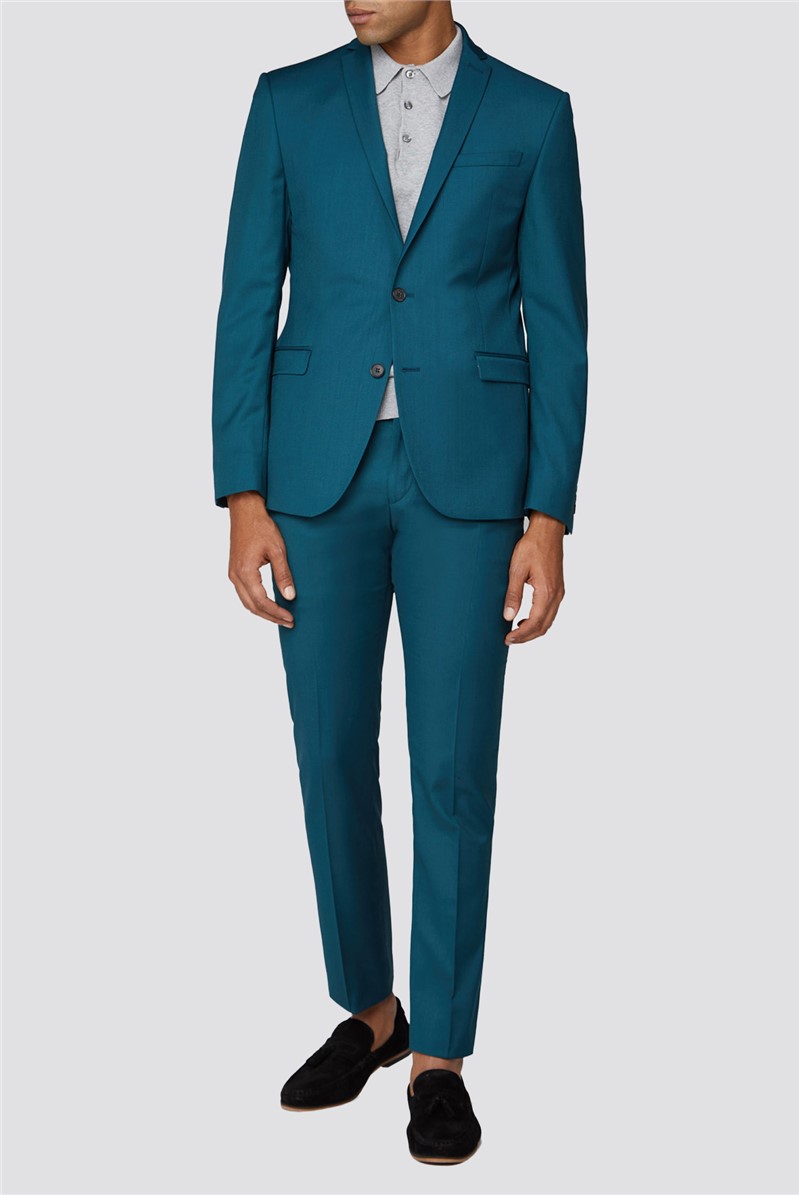  Teal Twill Skinny Fit Suit Trouser