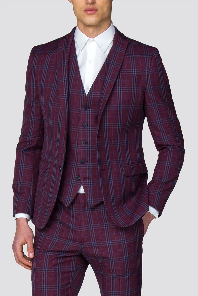 Branded Crimson Checked Skinny Fit Suit