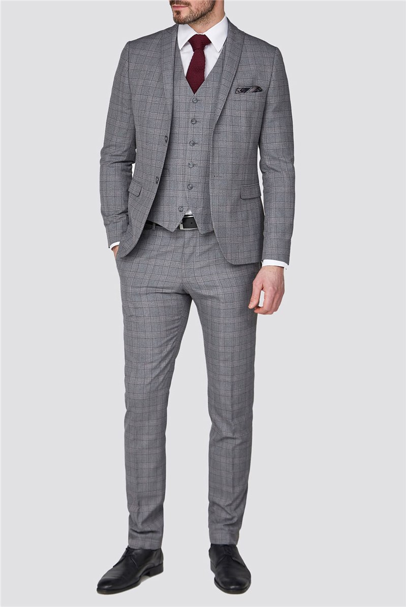 Jeff Banks Stvdio | Grey & Mulberry Checked Suit | Suit Direct