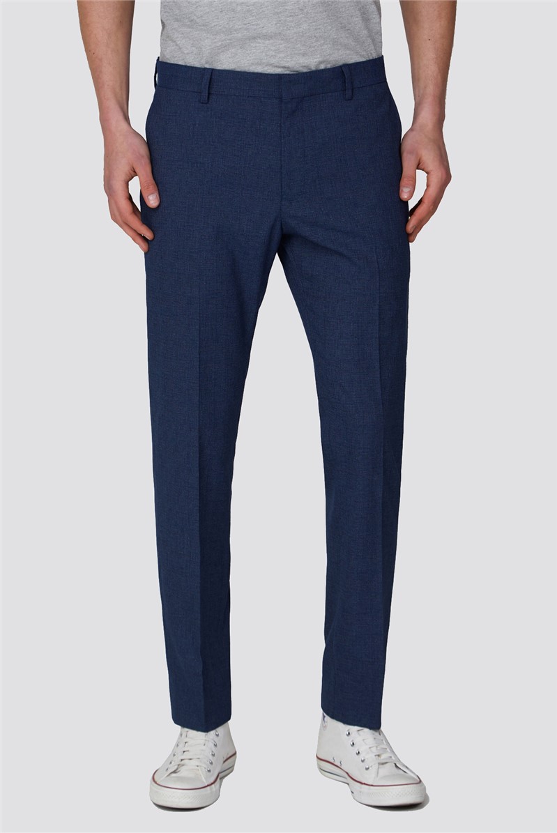 Branded | Blue Textured Slim Fit Suit Trouser | SuitDirect.co.uk