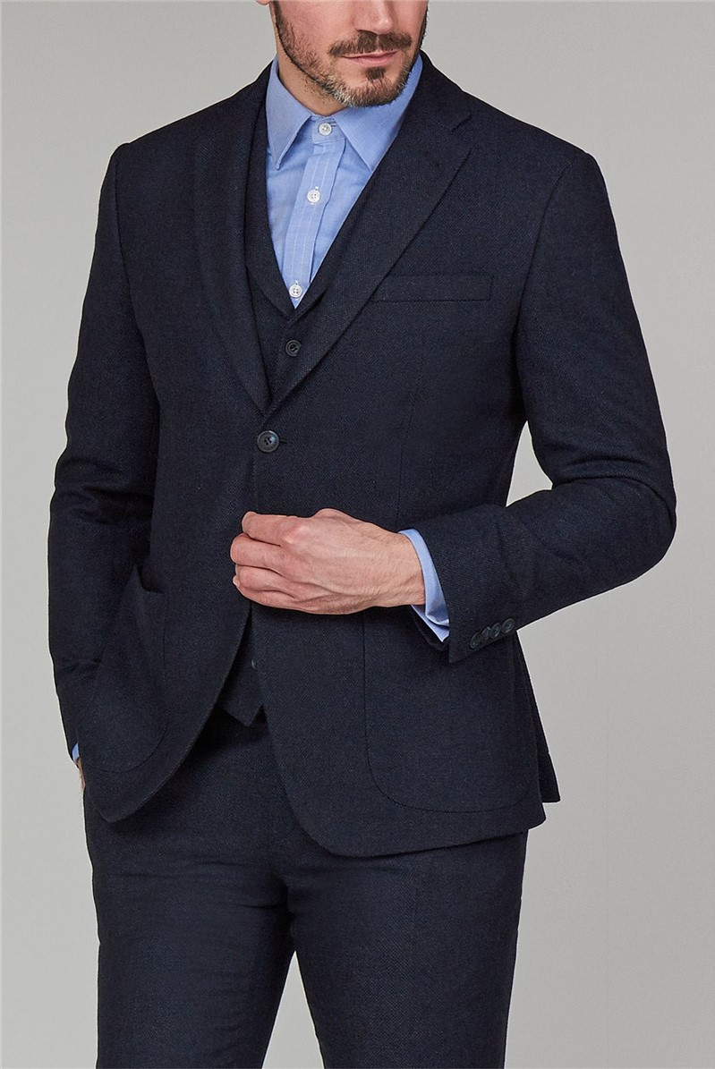  Navy Texture Tailored Fit Jacket