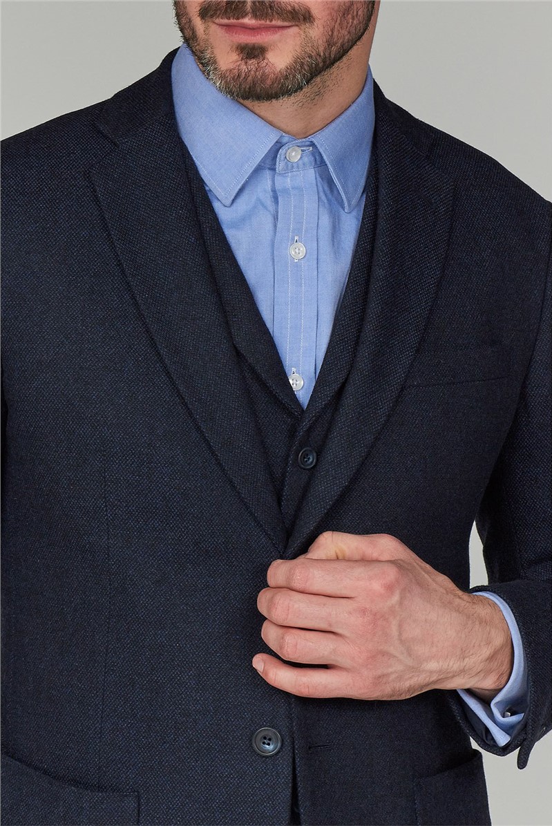  Navy Texture Tailored Fit Waistcoat