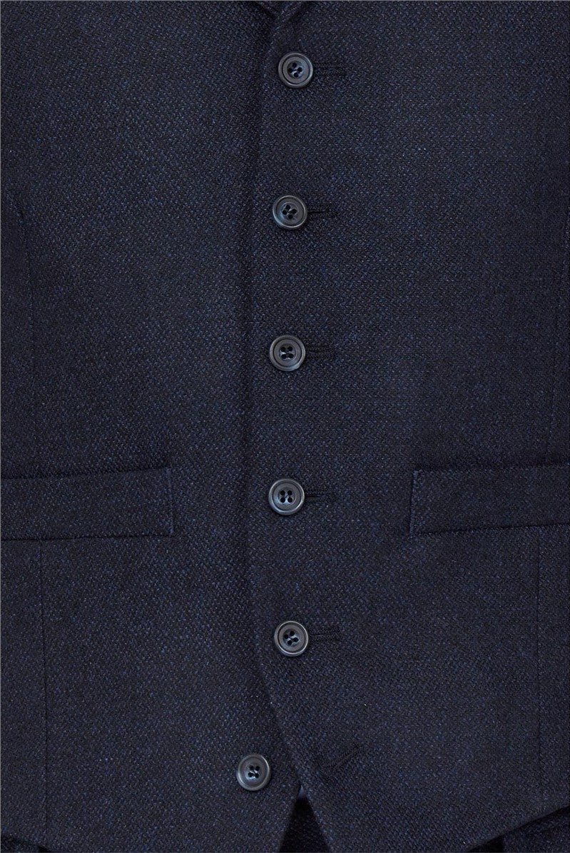  Navy Texture Tailored Fit Waistcoat