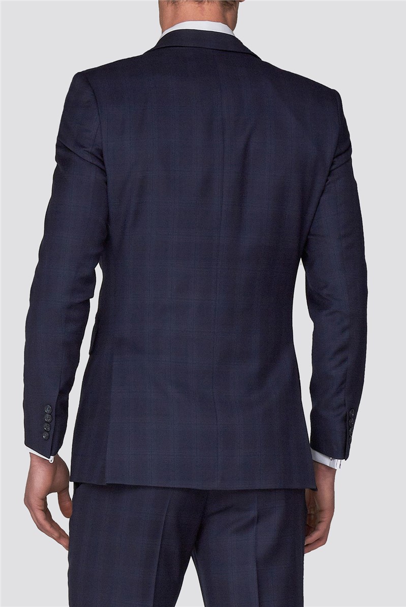 Navy Tonal Checked Tailored Fit Suit Jacket