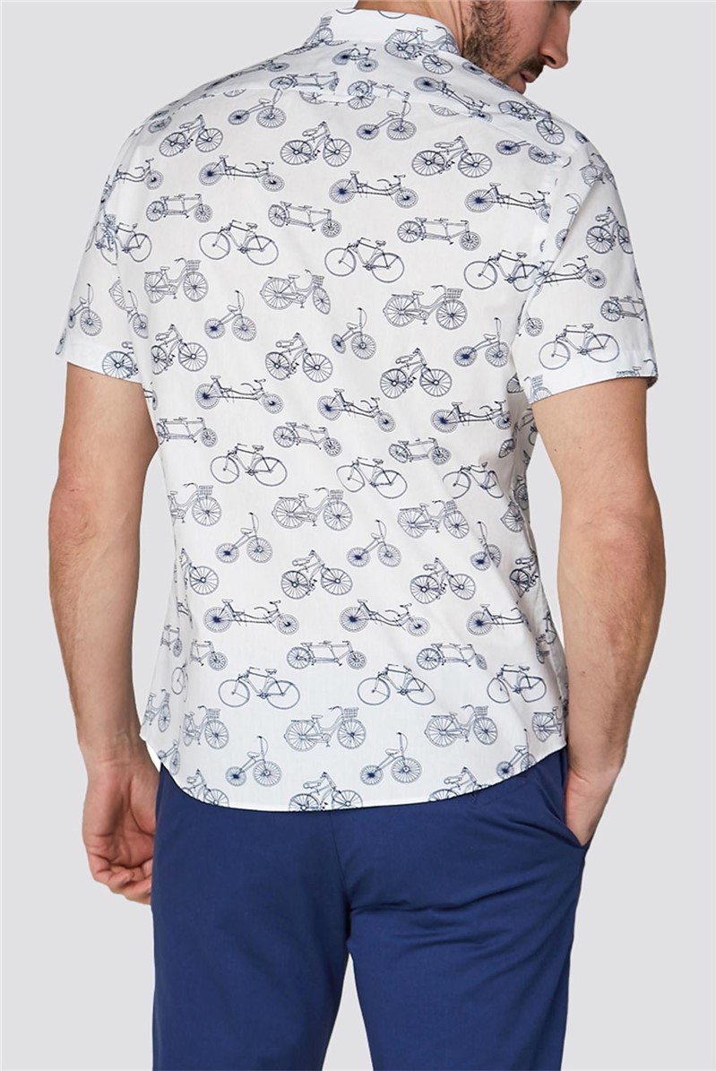 Stvdio Casual White Bike Print Shirt