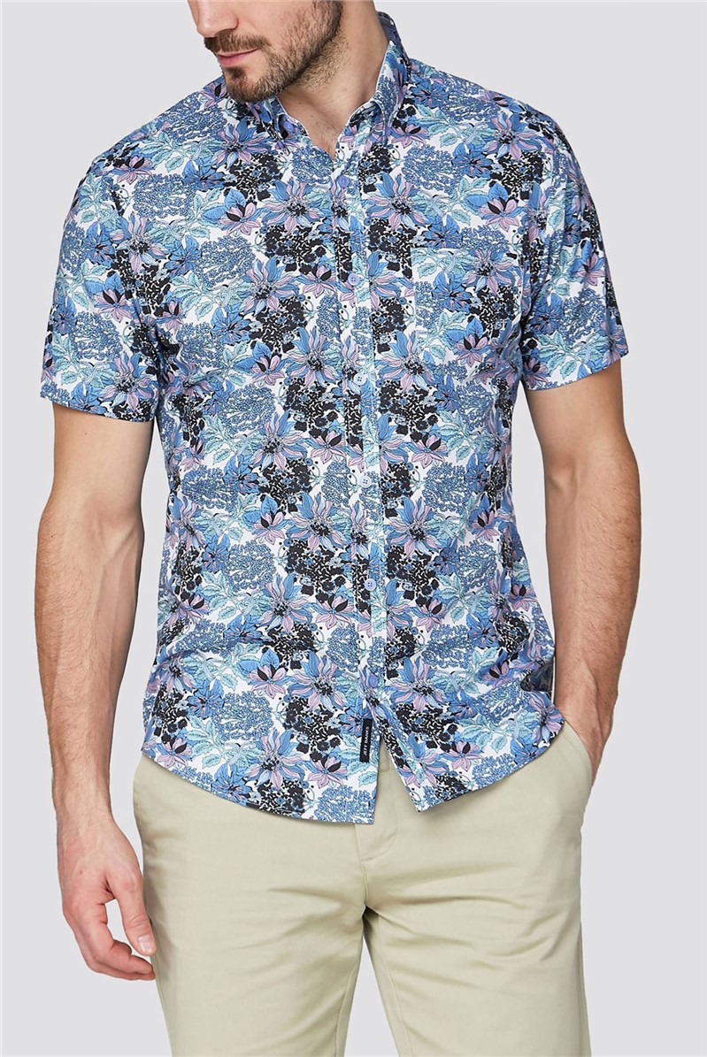 Stvdio Casual Blue Bold Floral Print Shirt