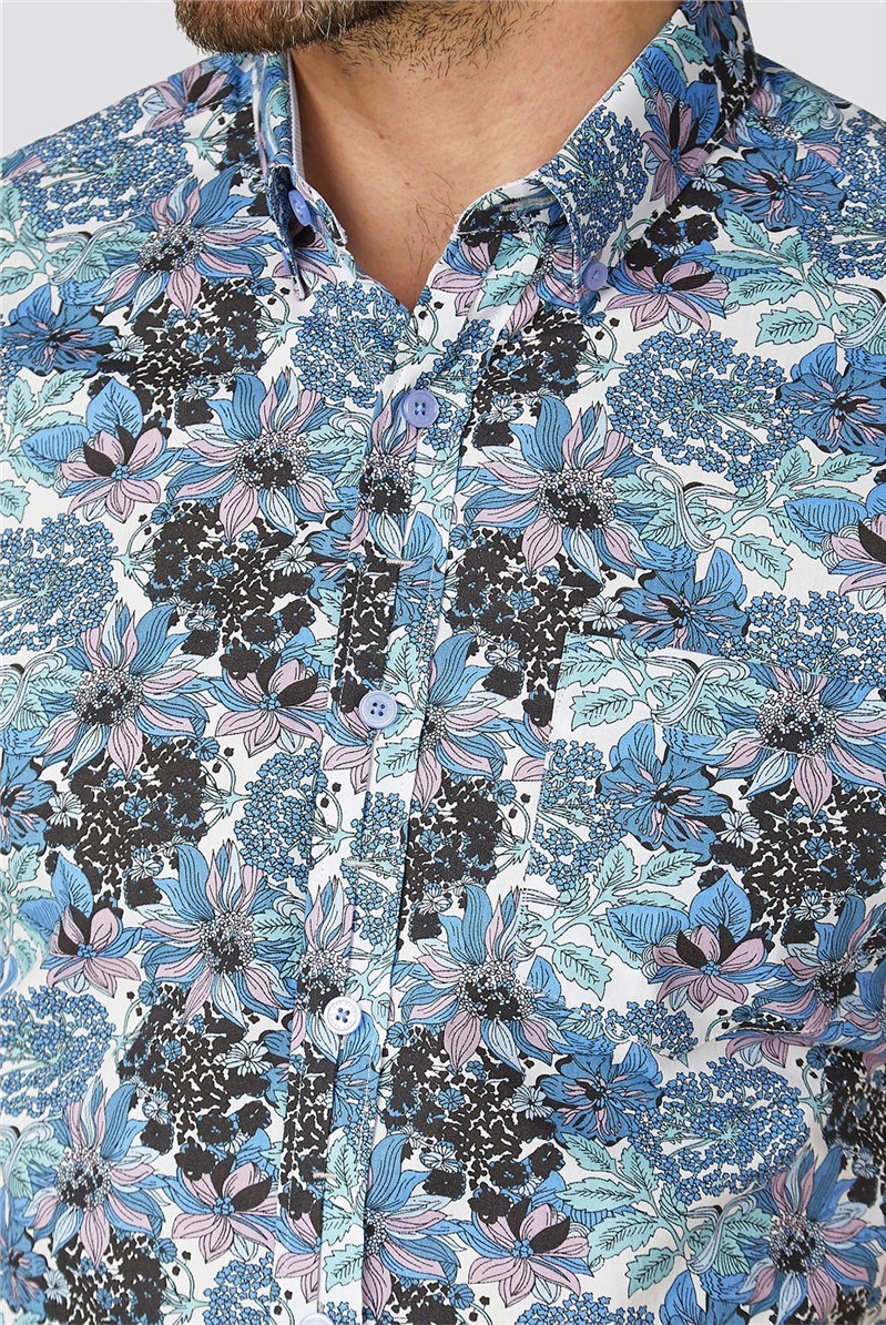 Stvdio Casual Blue Bold Floral Print Shirt