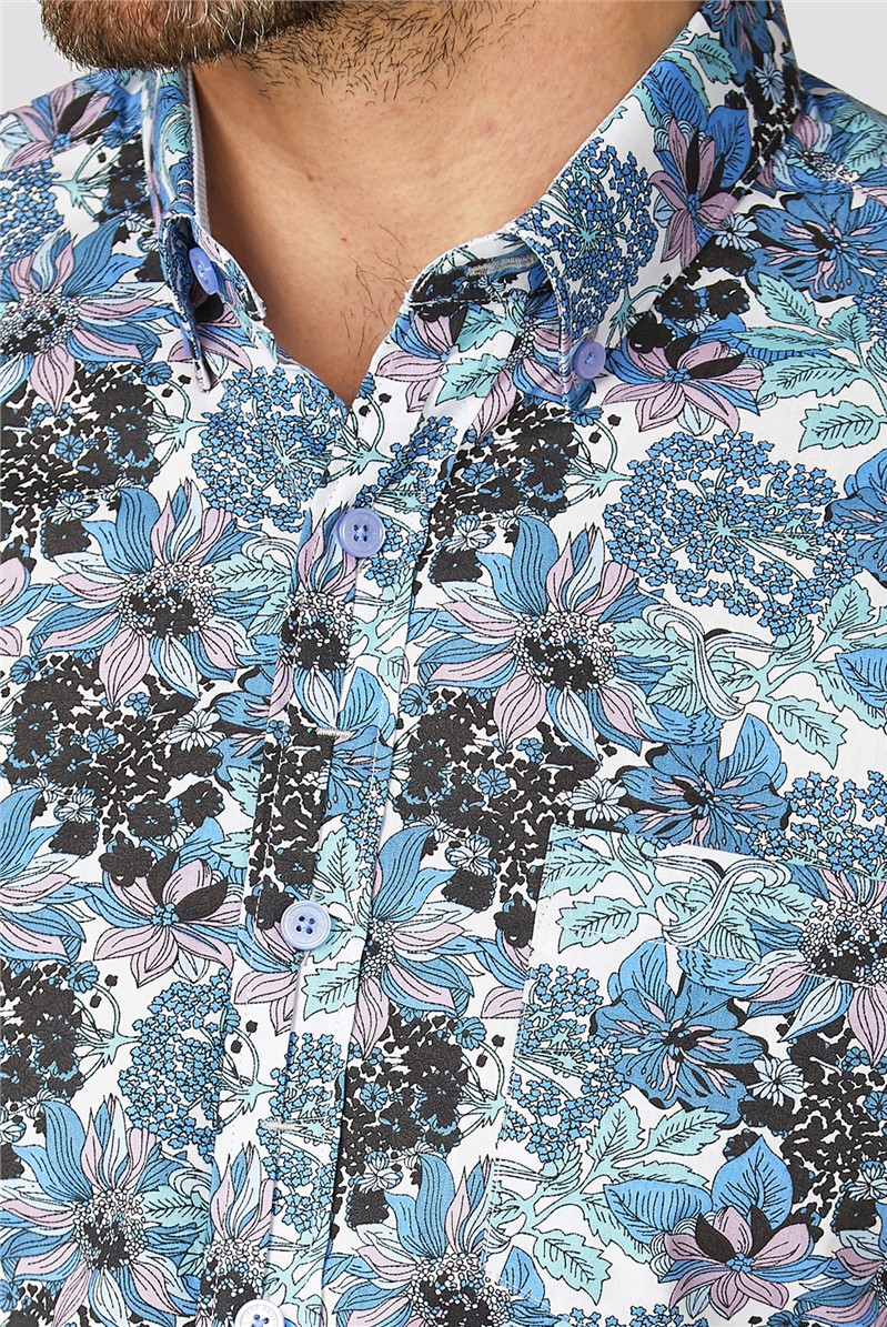 Blue Bold Floral Print Shirt