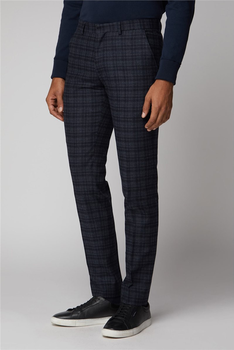 Navy \u0026 Charcoal Checked Trousers 