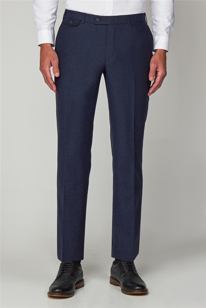 Blue Herringbone Formal Tailored Trousers