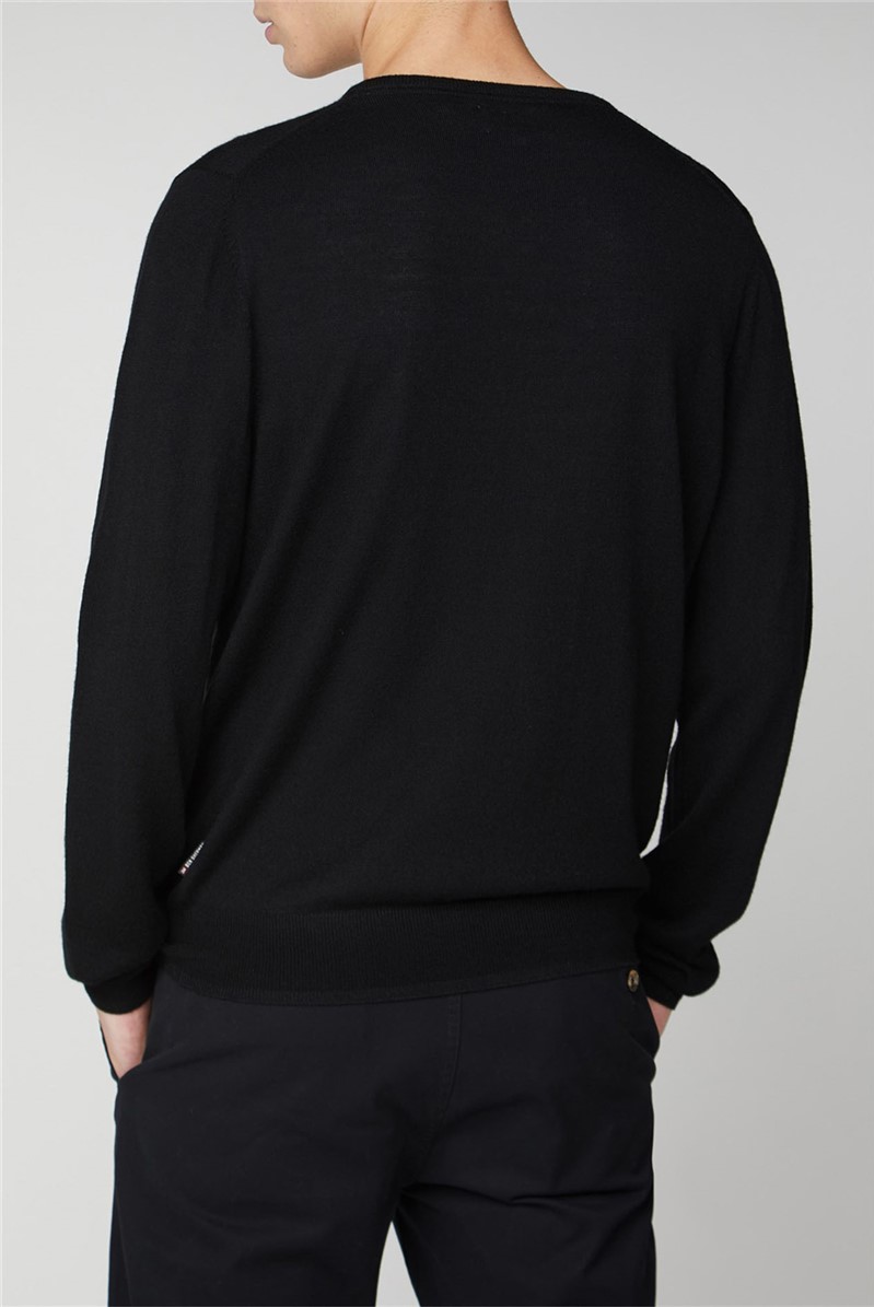 Ben Sherman | Black Merino V Neck Sweatshirt | SuitDirect.co.uk