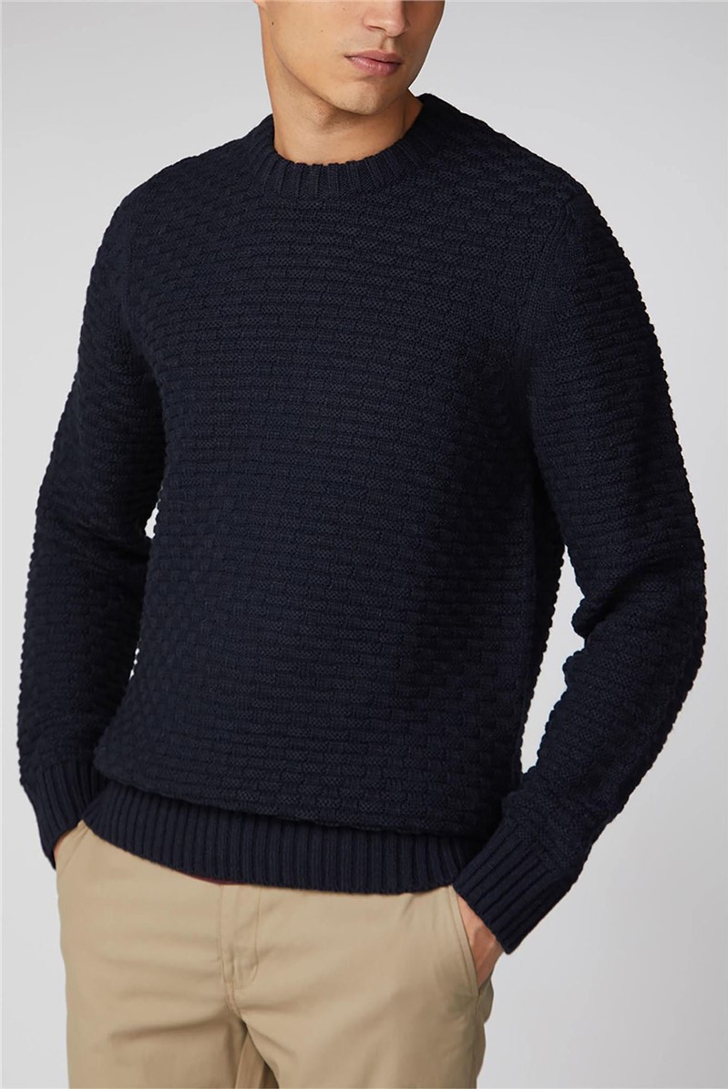 Ben Sherman | Navy Textured Crew Neck Mens Sweater | Suit Direct