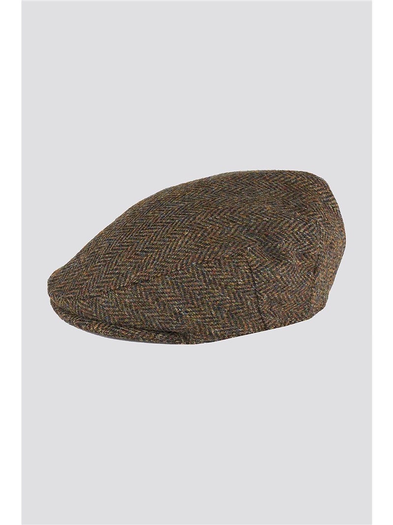  Harris Tweed Green Herringbone Flat Cap