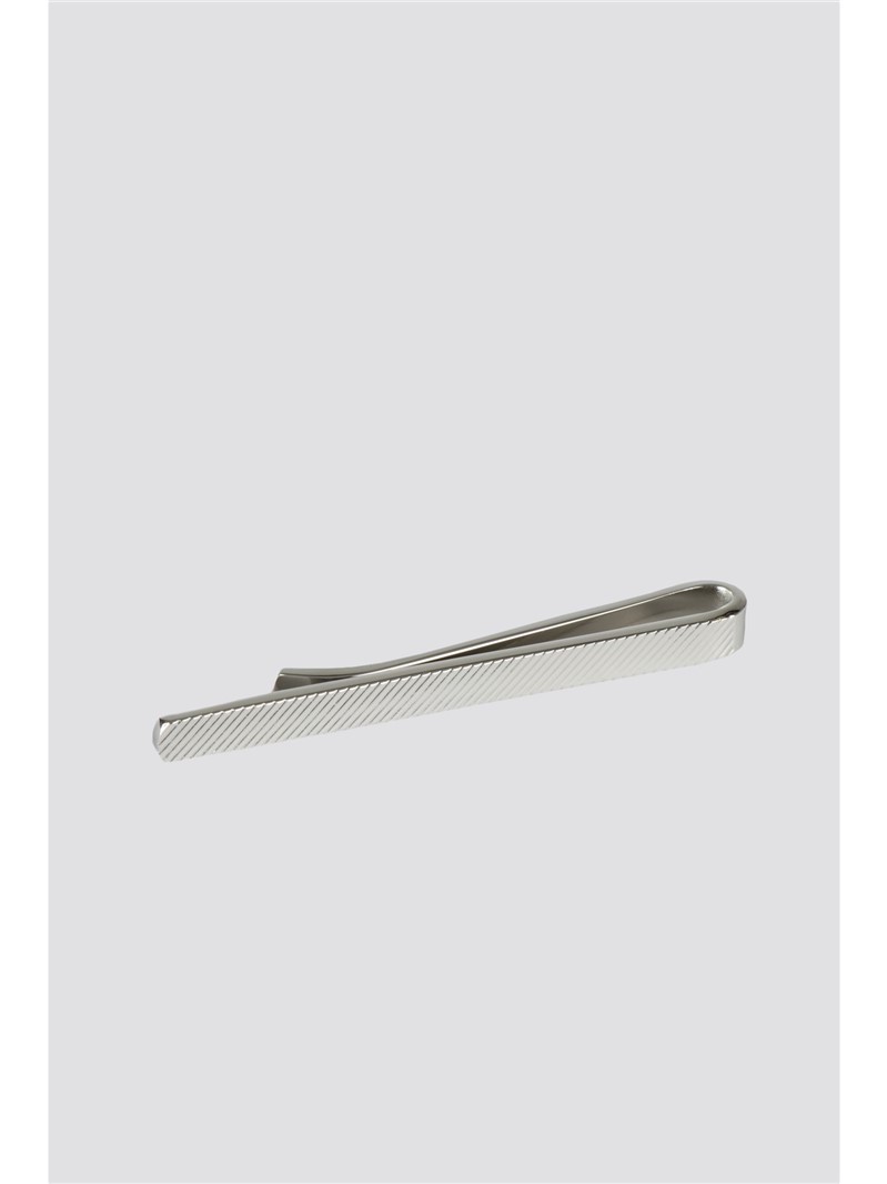  Silver Diagonal Stripe Tie Bar