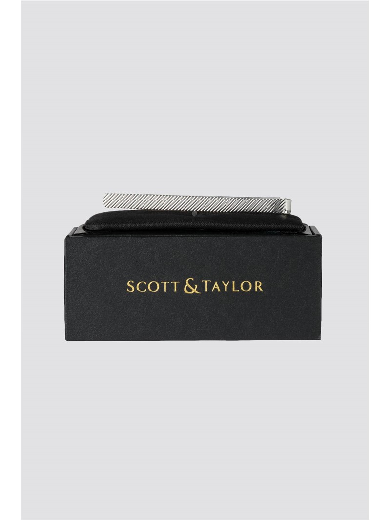 Scott & Taylor Silver Diagonal Stripe Tie Bar