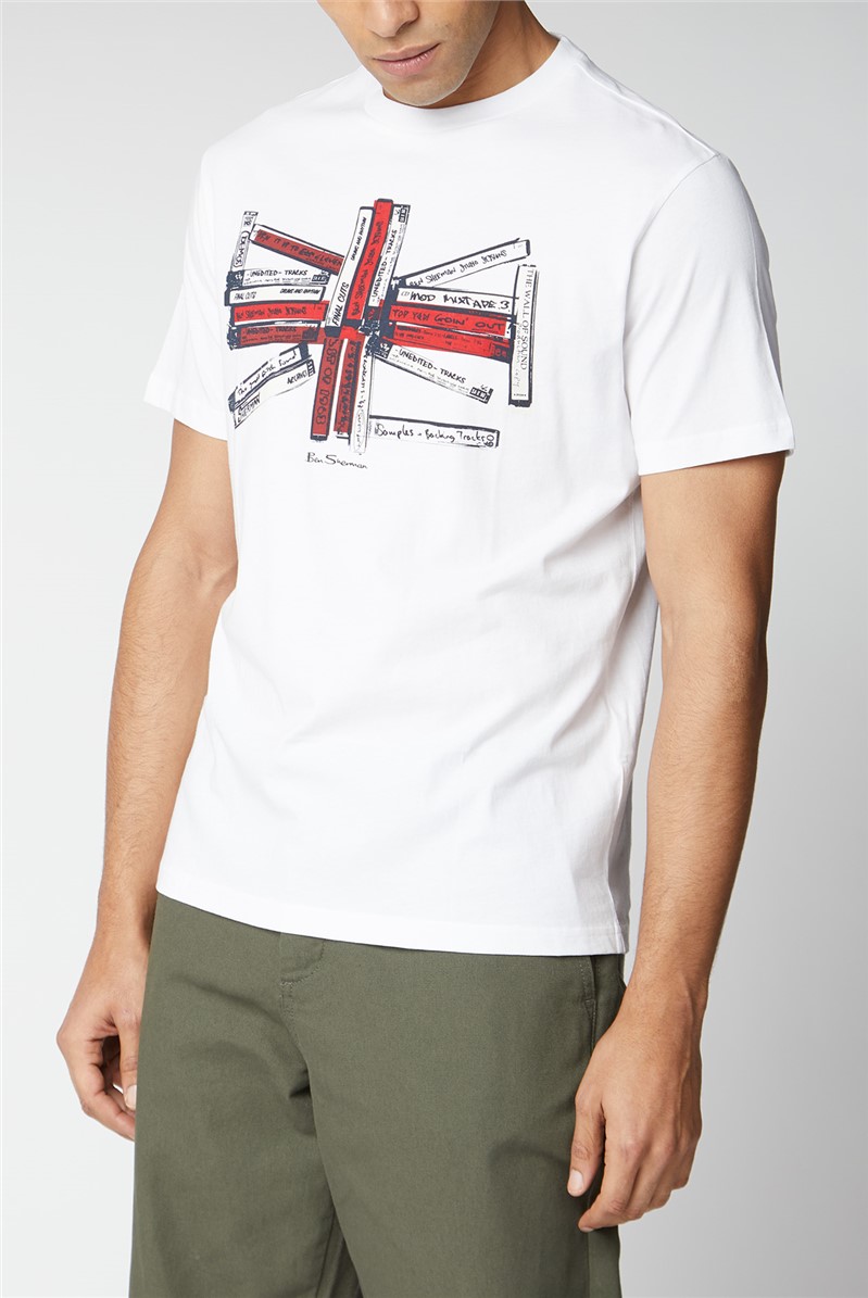 Ben Sherman | White Mix Tape Print T-Shirt | SuitDirect.co.uk