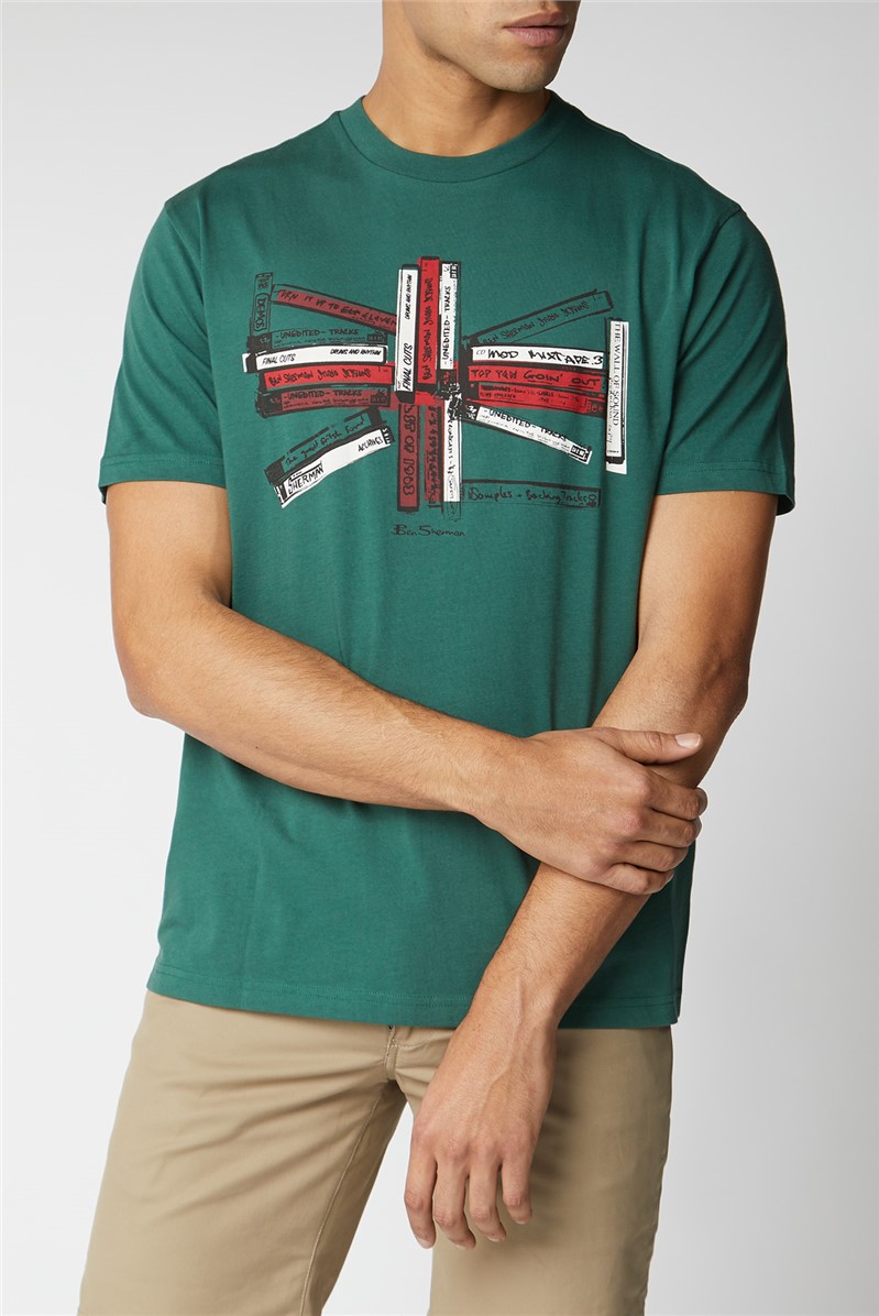 Ben Sherman | Green Mix Tape Print T-Shirt | SuitDirect.co.uk