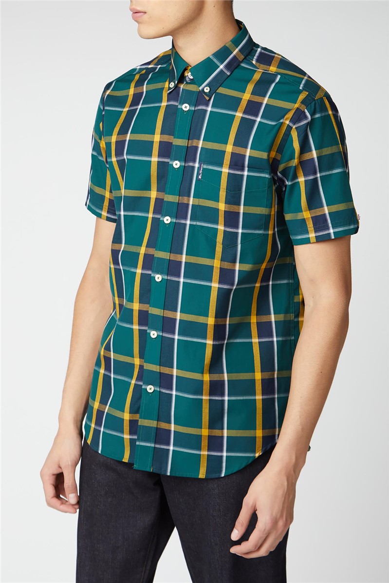  Green & Navy Textured Check Shirt