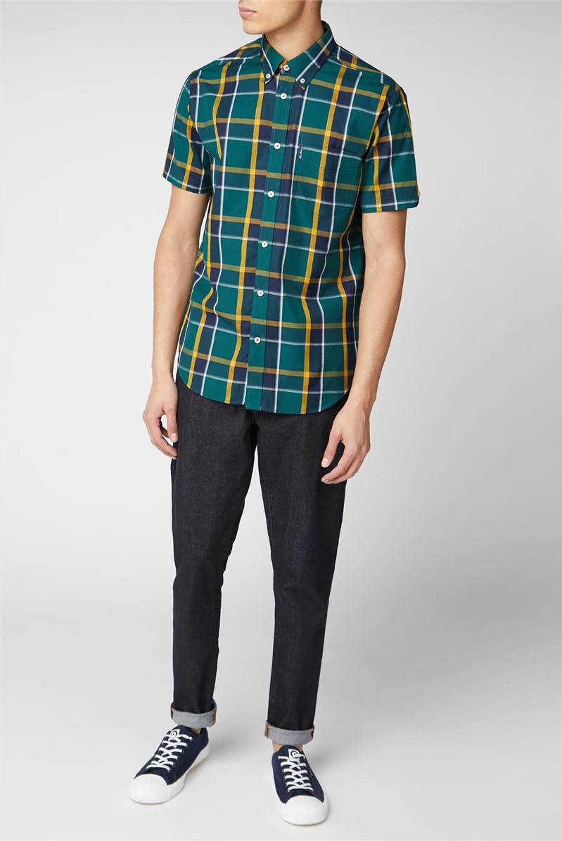  Green & Navy Textured Check Shirt