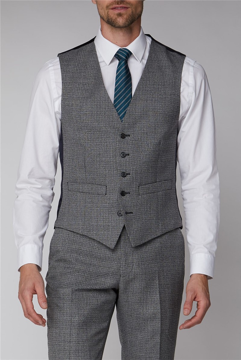  Grey Grid Regular Fit Waistcoat