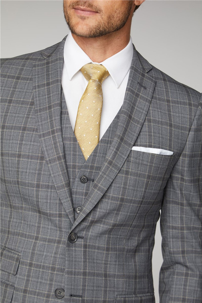  Soft Grey Check Tailored Fit Waistcoat