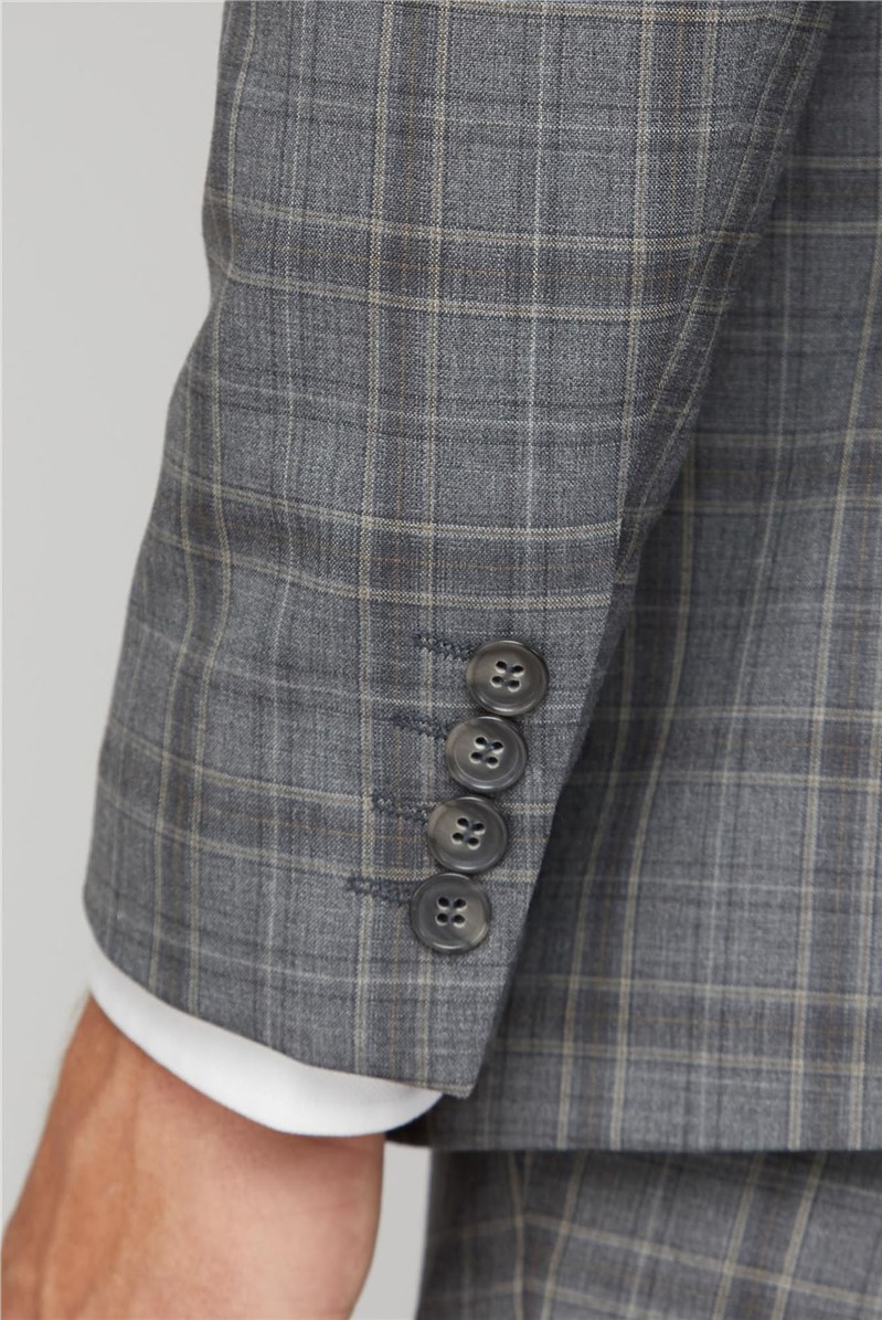  Soft Grey Check Tailored Fit Waistcoat