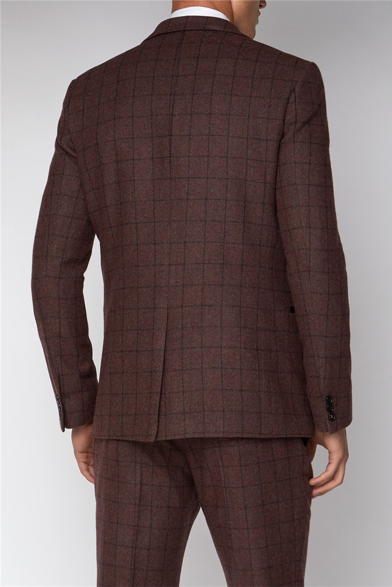  Burgundy Check Slim Fit Suit Jacket