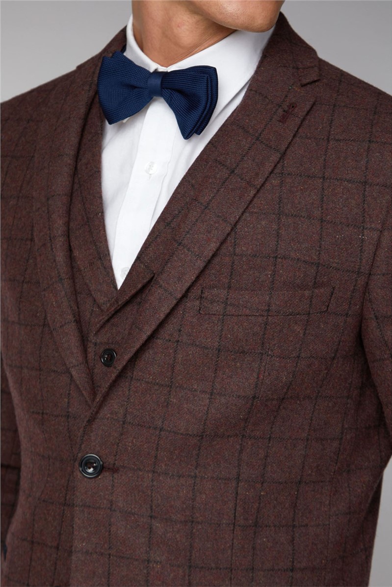  Burgundy Check Slim Waistcoat